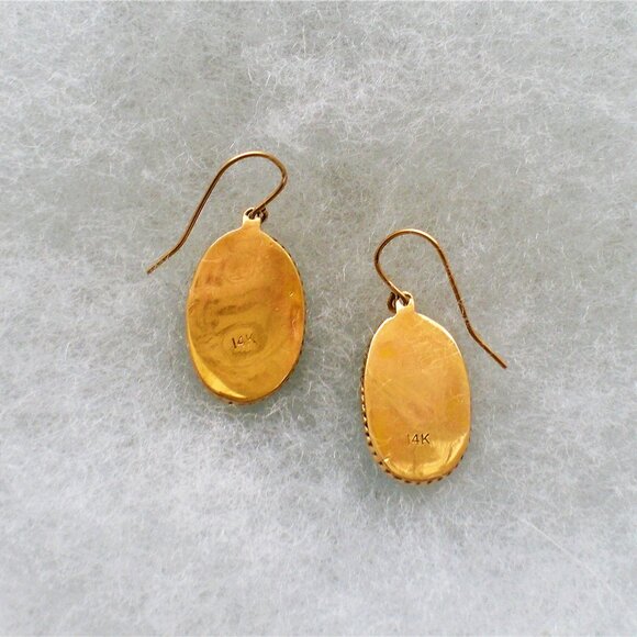 Vintage Native American 14K Yellow Gold Turquoise Dangle Drop Pierced Earrings - Picture 4 of 5